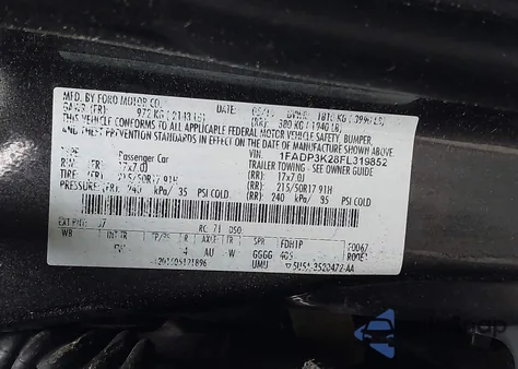 2015 Ford Focus Se from USA, damaged, VIN 1FADP3K28FL319852
